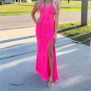 Hot pink sequin prom dress; worn once; like Brand new